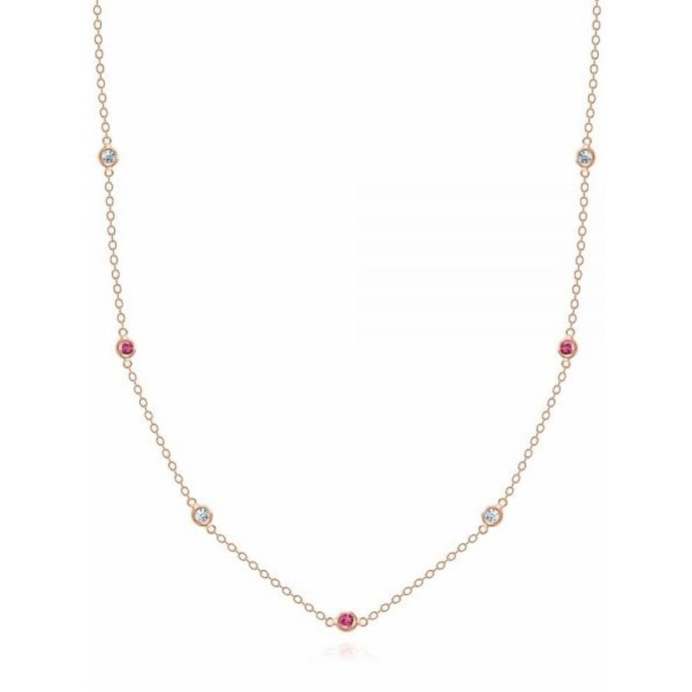 Elegant 14K Rose Gold Ruby and Diamond Station Necklace